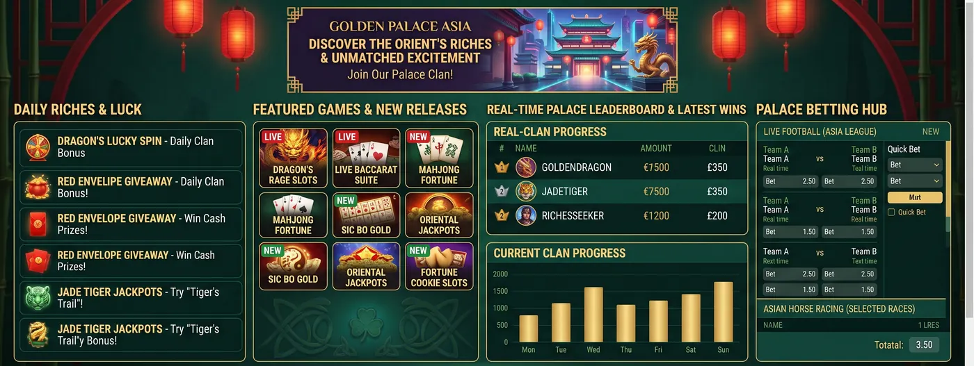 Front-end theme example: warm red and gold lobby layout